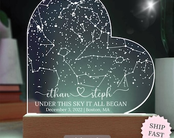 Custom Star Map by Date, Personalized Constellation Map, Star Map Night Light, Gifts for Couples, Engagement Gifts, Anniversary Gift for Her