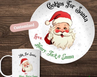 Retro Christmas Cookies For Santa Plate and Mug Set, Cookies For Santa Plate, Milk For Santa Mug, Christmas Eve Dish, Kids HolidayGifts