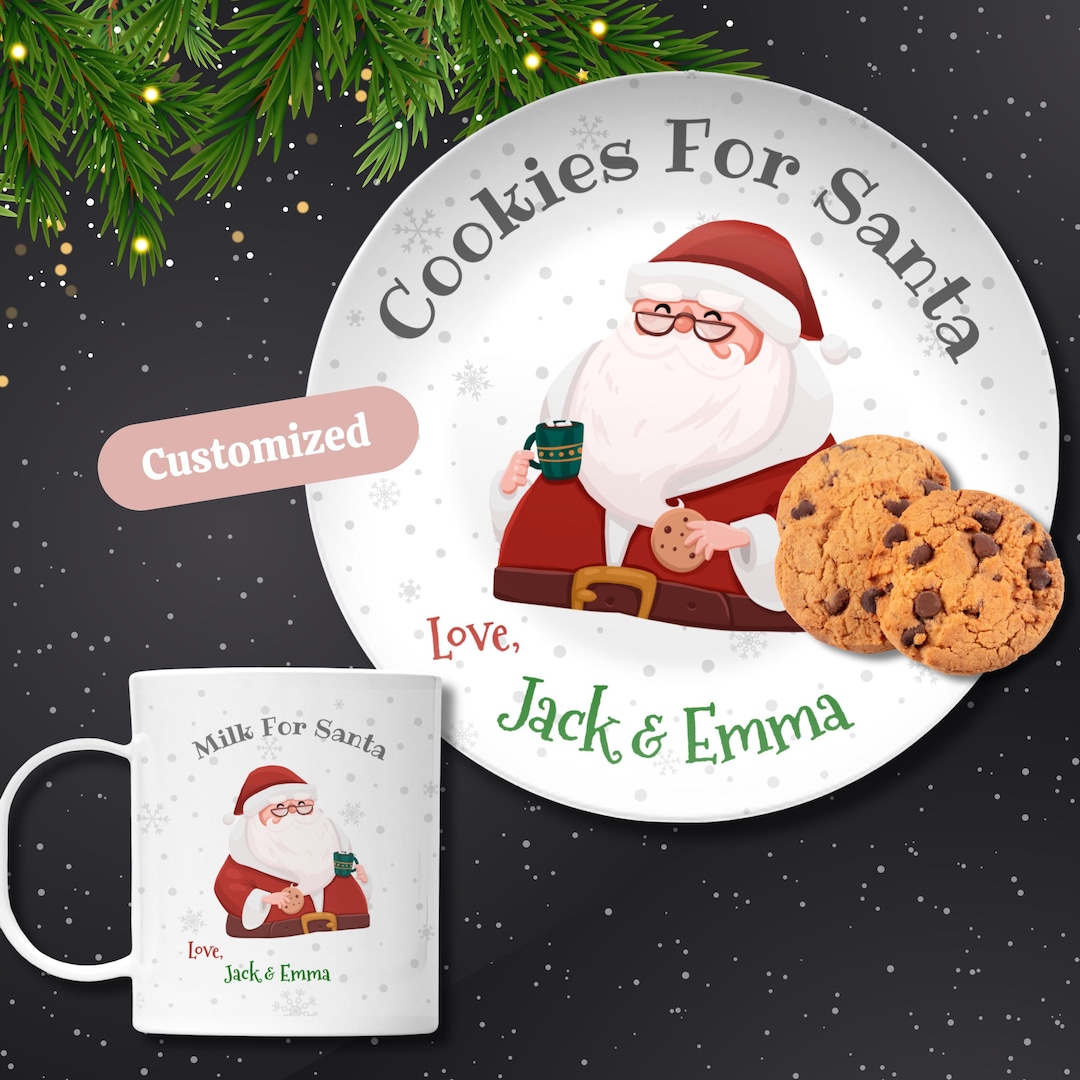 Personalized Santa Treats Plate, Santa Cookie Plate and Mug Set, Kids ...