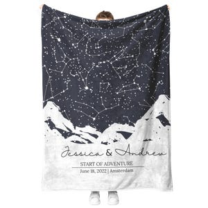 Cadeau personnalisé pour elle, cadeau de mariage pour couple, montagne, cadeau d'anniversaire, cadeau de fiançailles, carte des étoiles par date, cadeau de jeunes mariés, couverture