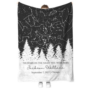 Les étoiles la nuit de votre naissance, impression personnalisée, impression personnalisée, cadeau pour elle, cadeau pour lui, cadeau constellation, cadeau étoile, couverture