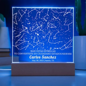 Regalo de mapa estelar de ciudadanía, Regalo de Ciudadanía Personalizado, Mapa Estelar con Luz, Recuerdo de naturalización, Luz acrílica del cielo nocturno