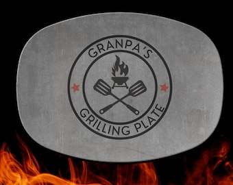 Personalized Grilling Plate for Dad, Father&#39;s Day BBQ Gift for Him, Custom Grill Platter, Outdoor Serving Tray, Grandpa Gift from Kids