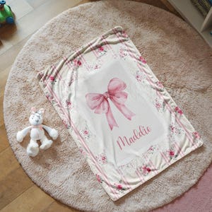 Personalized Coquette Blanket for Girls, Baby Girl Cotton Name Blanket, Coquette Room decor, Baby Shower, Birthday Gift image 1