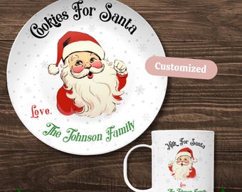 Retro Christmas Cookies For Santa Plate and Mug Set, Cookies For Santa Plate, Milk For Santa Mug, Christmas Eve Dish, Kids Holiday Gifts