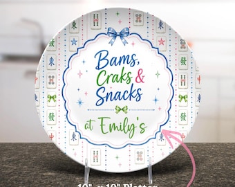 Plato de postre personalizado para Mahjong, plato para servir aperitivos Bams Craks, idea de regalo para aficionados al Mahjong, decoración para noches de juegos.
