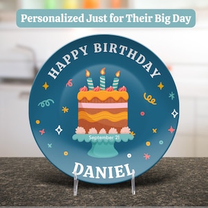 Personalized Kids Birthday Plate, Custom Happy Birthday Gift for Child, Name & Date Keepsake Plate, Toddler Birthday Party Gift Idea