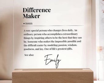 Personalized Difference Maker Acrylic Plaque, Mentor Gift, Coworker Birthday Gift, Definition Gift, Retirement Gift, Leader Colleague Nurse