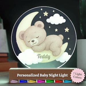 Girls LED Night Light for Kids Room, Teddy Bear Light, Custom Nursery Night Lamp, Cute Night Light Nursery Decor, Baby Shower Gift,Kids Gift