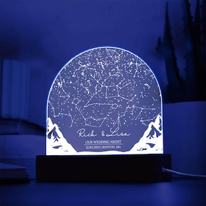 Cadeaux de carte des étoiles d'anniversaire d'étape, cadeau ciel nocturne personnalisé, lumière de carte des étoiles personnalisée, cadeau 1er 10e 25e 50e anniversaire pour couples