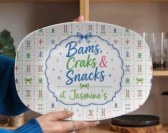 Personalized Mahjong Platter, Bams Craks Snacks Serving Dish, Mahjong Gift Idea, Game Night Beach Theme Decor