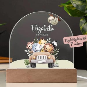 Personalised LED Animal Lamp, Kids Night Light Gift, Safari Jungle Animals Light, Birthday Gifts for Kids, Kids Bedroom Nursery Table Light
