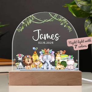 Personalised LED Animal Lamp, Kids Night Light Gift, Safari Jungle Animals Light, Birthday Gifts for Kids, Kids Bedroom Nursery Table Light