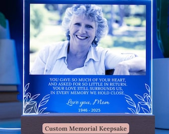 Custom Memorial LED Photo Light, Loss of Mom Gift, Personalized Sympathy Gift
