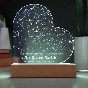 Lumière d'anniversaire personnalisée pour carte et étoiles, cadeau personnalisé ciel nocturne, lumière d'anniversaire constellation pour lui ou pour elle, veilleuse acrylique personnalisée