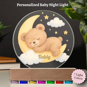 Personalisiertes Kinderzimmer Bär Mond Nachtlicht für Kinderzimmer, niedliches Nachtlicht Kinderzimmer Dekor, benutzerdefinierte Mond und Sterne Baby Geschenk, Babyzimmer Dekor