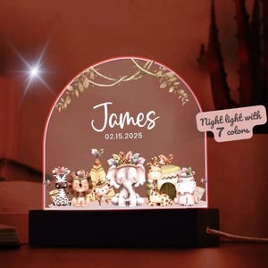 Personalised LED Animal Lamp, Kids Night Light Gift, Safari Jungle Animals Light, Birthday Gifts for Kids, Kids Bedroom Nursery Table Light