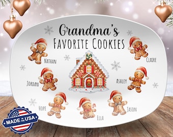 Grandma Gift, Grandma&#39;s Favorite Cookies Plate, Family Platter, Personalized Gingerbread Christmas Plate, Grandma Plate, Christmas Gifts