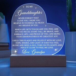 Granddaughter Birthday Gift, Granddaughter Gifts, Nightlight Gift from Grandpa Grandma Nana, Acrylic Plaque Customized Gifts, Keepsake Gift