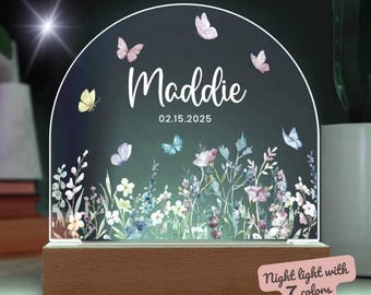 Custom Floral Butterfly Name Night Light,Personalized Flower Garden Night Lamp,Birthday Gift,Bedroom Bedside Light,Nursery Decor,Easter Gift