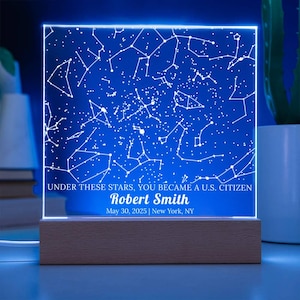 Regalo de ciudadanía con mapa estelar personalizado, luz de cielo nocturno personalizada, recuerdo para nuevos ciudadanos, regalo para ceremonia de naturalización, mapa estelar acrílico