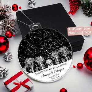 Ornement personnalisé de carte des étoiles, cadeaux La nuit où nous nous sommes rencontrés, décoration d'anniversaire de couple, ciel nocturne par date, décorations de Noël, carte des étoiles personnalisée