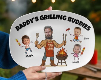 Assiette à griller pour papa, cadeau barbecue pour la fête des pères pour lui, assiette de grillade personnalisée, cadeau d'assiette à griller personnalisée avec noms d'enfants, cadeau barbecue pour papa