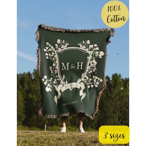 Personalized Blanket for Couple, Floral Name Blanket, Wedding Anniversary Gift, Customized Mr and Mrs Gifts, Newly Wed Gift, Cotton Throw