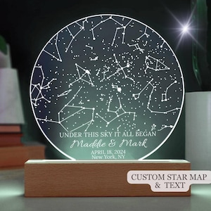 Mappa stellare personalizzata per data, mappa delle costellazioni personalizzata, luce notturna con mappa stellare, regali per coppie, regali di fidanzamento, regalo di anniversario per lei