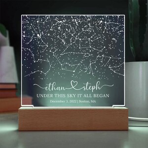 Carte des étoiles personnalisée par date, veilleuse de carte des étoiles, carte de la constellation personnalisée, ciel nocturne par date, cadeau de fiançailles pour lui et elle,