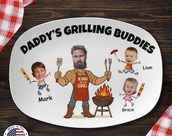 Assiette à griller pour papa, cadeau fête des pères, cadeau d'enfants, assiette à griller personnalisée, cadeau d'assiette à griller personnalisée avec des noms d'enfants, cadeau barbecue pour papa