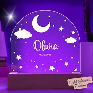 Custom Moon and Star Nightlight ,Personalized Clouds Night light With Name, Baby Bedroom Night Light, Newborn Gift, Mom Gifts, Nursery Decor