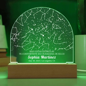Staatsburgerschap sterrenkaart cadeau, Regalo de Ciudadanía personalizado, Mapa Estelar con Luz, naturalisatie aandenken, acryl nachthemellicht