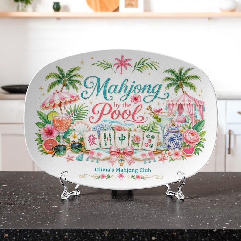 Mah Jong Personalized Platter, Tiles and Tinis Palm Beach Party, Mahjong Accessories, Unbreakable Mahjong by the Pool