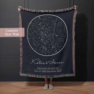 Custom Night Sky Blanket, Personalized Star Map, Cotton Anniversary Gift, Couples Constellation Blanket, Gift for Girlfriend, Love Gifts