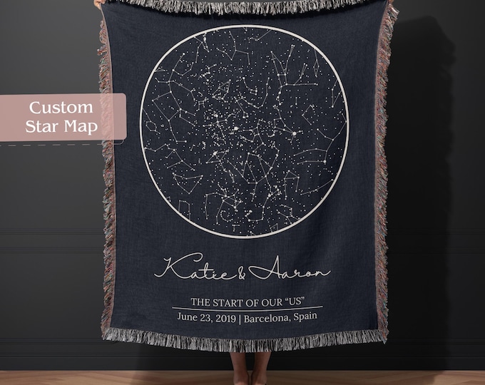 Custom Night Sky Blanket, Personalized Star Map, Cotton Anniversary Gift, Couples Constellation Blanket, Gift for Girlfriend, Love Gifts
