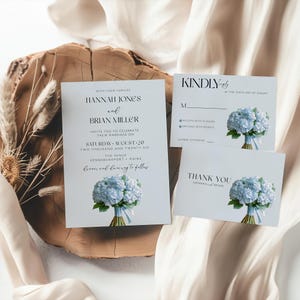Blue Hydrangea Wedding Invitation Mega Bundle • Editable Canva Templates • Save the Date, RSVP, Menu, Details & More