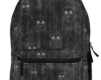 Mochila gótica con calaveras / Mochila para libros de estilo Dark Academia / Alternativa / Mochila grunge / Mochila de viaje gótica / Mochila con estampado de calaveras y huesos