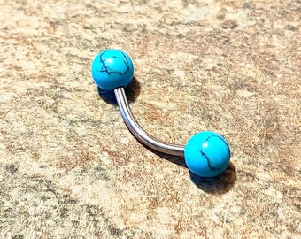 16g 14g 1or2 Turquoise Howlite natural curve barbell Christina tongue belly septum ring rook Daith cartilage lip 8mm 10mm 12mm 14mm 16mm