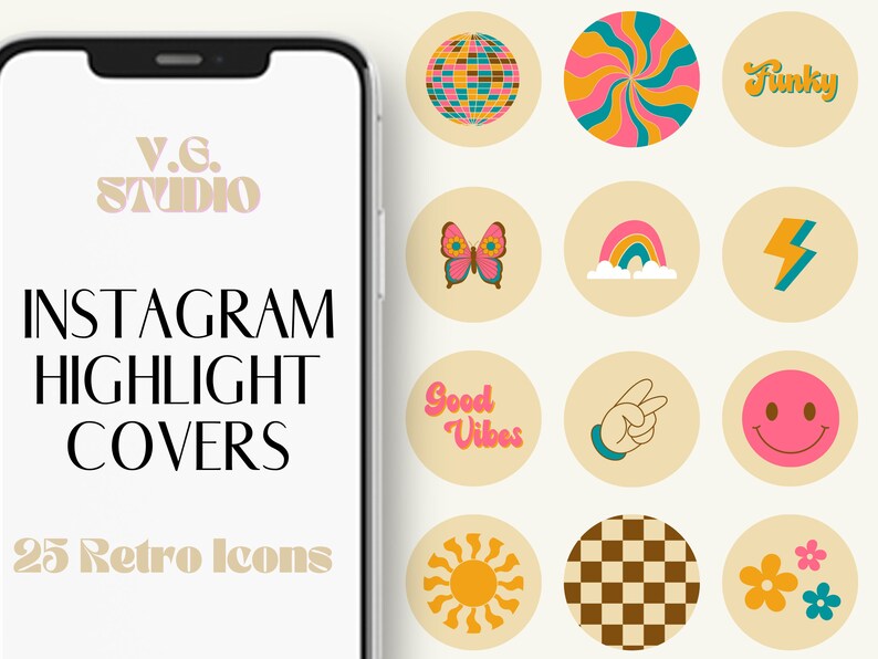 25 Retro Instagram Highlight Covers Groovy Highlight Icons Etsy