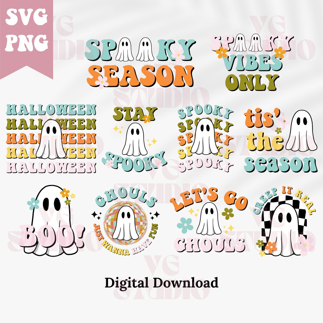 10piece Groovy Halloween SVG Bundle Cute Ghost PNG Retro - Etsy