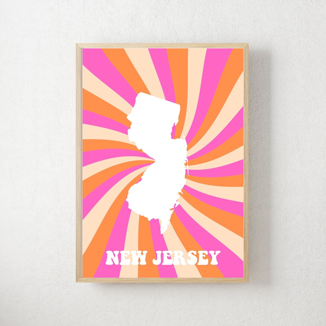 New Jersey State Print New Jersey Wall Art New Jersey Dorm Etsy