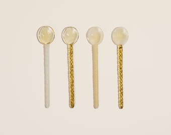 Handblown Glass Stirring Spoons, Coffee Tea Drink, Set of 4