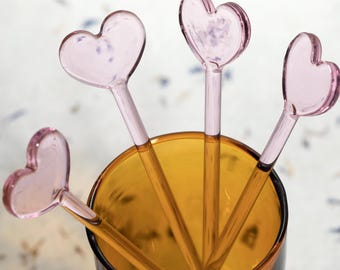 2pc Heart shaped Glass Stirring Rod, coffee stirring, stirring stick, Mixing Coffee Tea Drink, Cute Stirring Sticks,