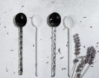 Handblown Glass Stirring Spoons, 4x Spoons Mixing and stirring Coffee Tea Drink, Cute Stirring Sticks, Transparent & Reusable