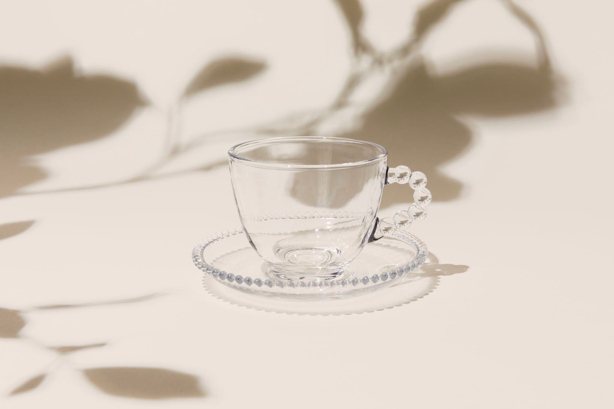 Classic Clear Heat-resistant Glass Tea Cup w/ Handle with Saucer