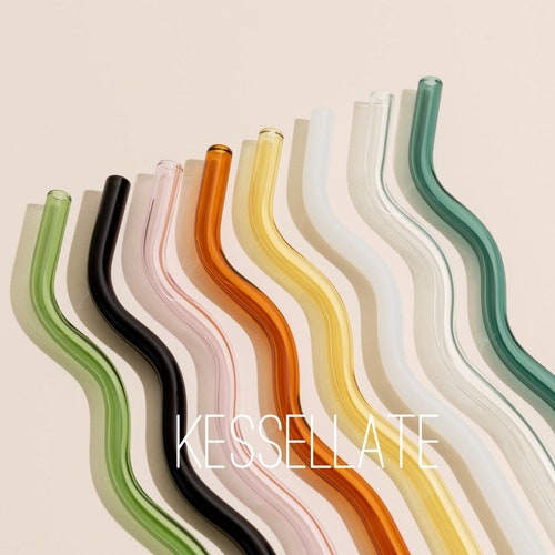 Wavy Glass Straw - Colorful Reusable Cocktail Straws