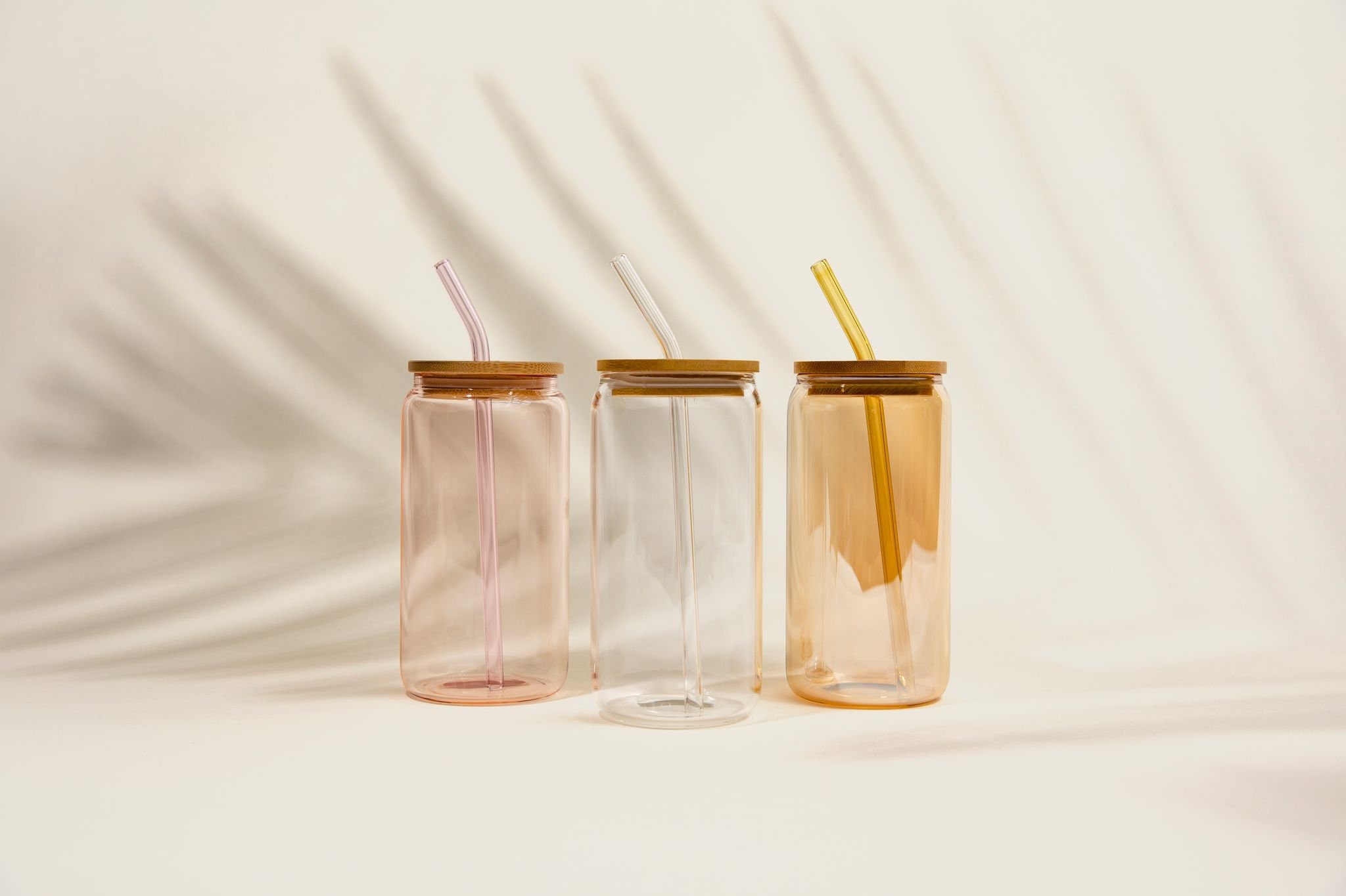 Glass Cups with Bamboo Lids and Straws - 4 PC 16oz Can Shaped Glass Bottle with Silicone Sleeve - Cute Reusable Drinking Tumbler Set for Iced Coffee