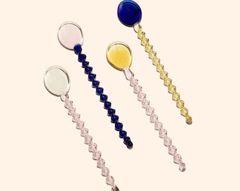 Handblown Glass Stirring Spoons, Colorful Bead Design, Housewarming Gift