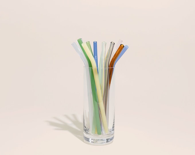 8in Colorful Bent Glass Straw, Reusable Eco-Friendly Straw